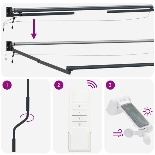  Elektromos Kihúzható Napernyő Zöld és Fehér 3 x 2,5 m