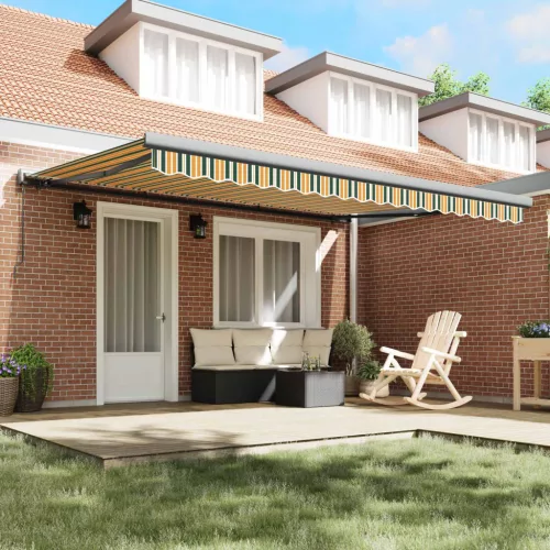  Behúzható napellenző Zöld és Sárga 4 × 3 m Vászon és Alumínium