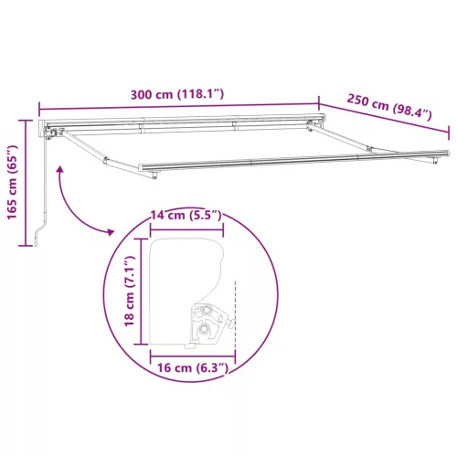  Kézi Retraktálható Napernyő Fehér 3 x 2,5 m