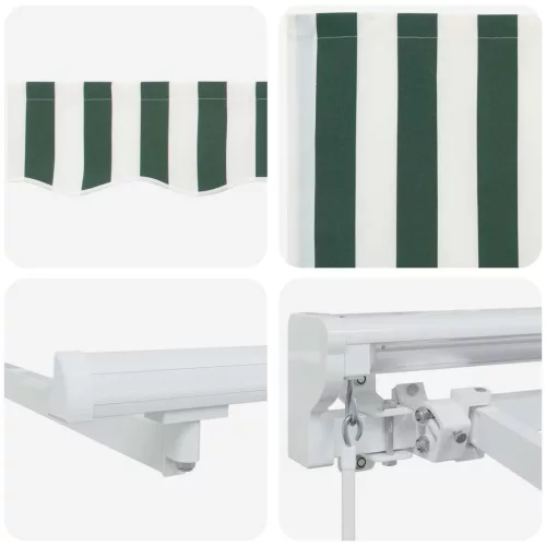  Kézi Retraktálható Napernyő Zöld és Fehér 3,5 x 2,5 m