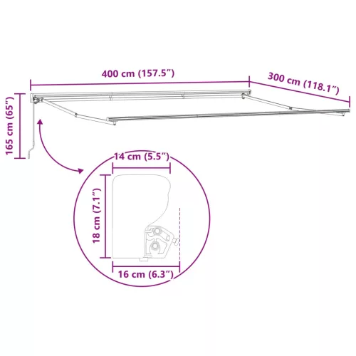  Kézi Retraktálható Napernyő Piros és Fehér 4 × 3 m