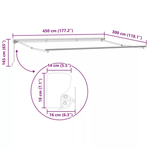  Kézi Retraktálható Napernyő Piros és Fehér 4,5 × 3 m