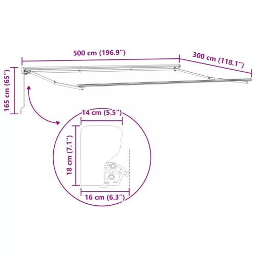  Kézi Retraktálható Napernyő Narancssárga 5 x 3 m
