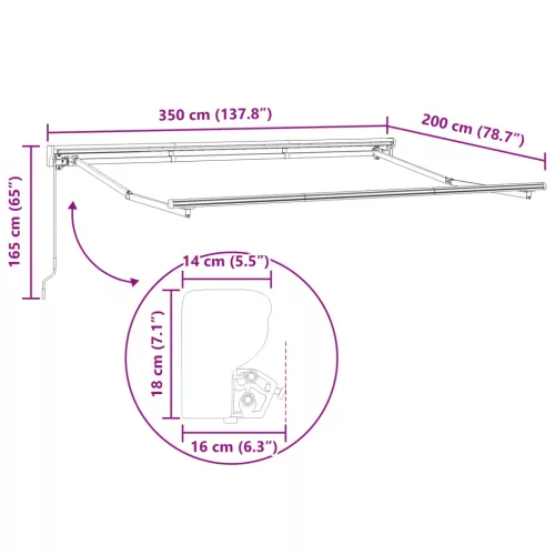  Kézi Retraktálható Napernyő Bézs 3,5 x 2 m