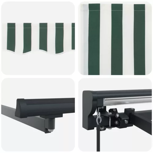  Kézi Retraktálható Napernyő Zöld és Fehér 4 x 2 m