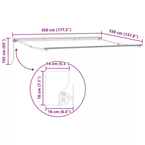  Kézi Retraktálható Napernyő Fehér 4,5 × 3,5 m