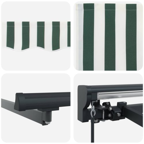  Kézi Retraktálható Napernyő Zöld és Fehér 4,5 × 3,5 m