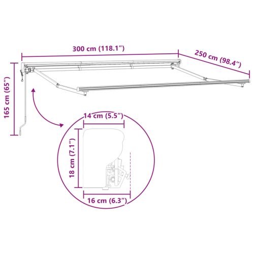  Elektromos Kihúzható Napernyő Zöld és Fehér 3 x 2,5 m