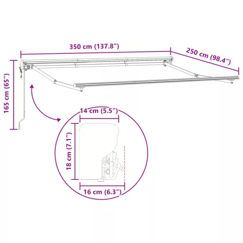  Elektromos Kihúzható Napernyő Zöld és Fehér 3,5 x 2,5 m