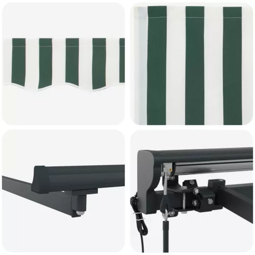  Elektromos Kihúzható Napernyő Zöld és Fehér 3,5 x 2 m