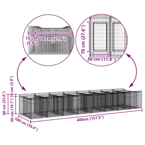  Gabion emelt ágy 3 pcs Ezüst