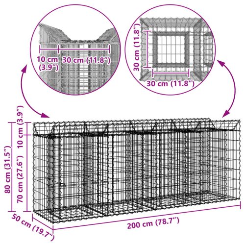  Gabion emelt ágy 2 pcs Ezüst 200 x 50 x 80 cm Horganyzott acél