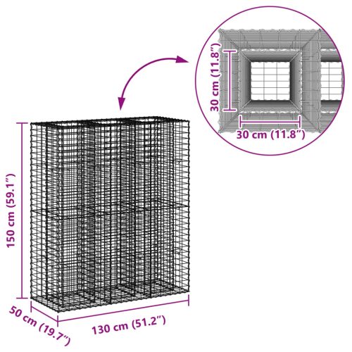  Gabion emelt ágy 2 pcs Ezüst 130 x 50 x 150 cm Horganyzott acél