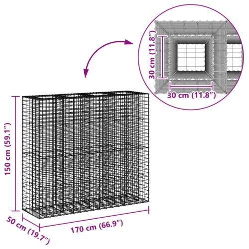  Gabion emelt ágy 2 pcs Ezüst 170 x 50 x 150 cm Horganyzott acél