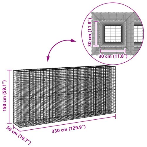  Gabion emelt ágy 4 pcs Ezüst 330 x 50 x 150 cm Horganyzott acél