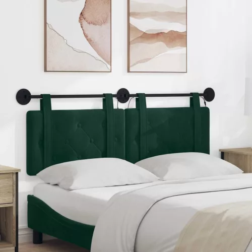  Függesztett ágyfej LED fényekkel Sötétzöld Bársony