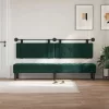  Függesztett ágyfej LED fényekkel Sötétzöld Bársony