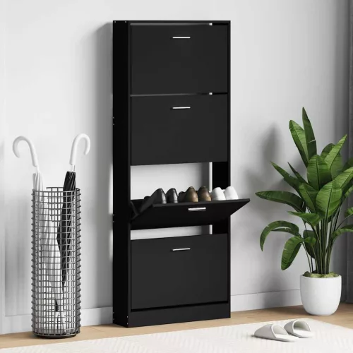  fekete szerelt fa cipősszekrény 59x17x150 cm