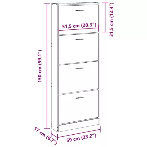  fekete szerelt fa cipősszekrény 59x17x150 cm