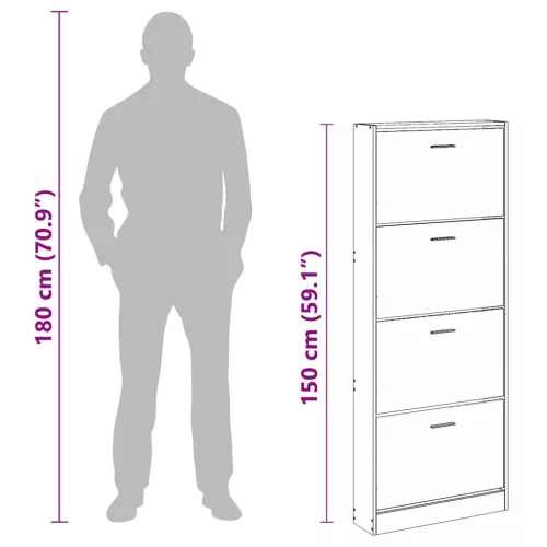  fekete szerelt fa cipősszekrény 59x17x150 cm