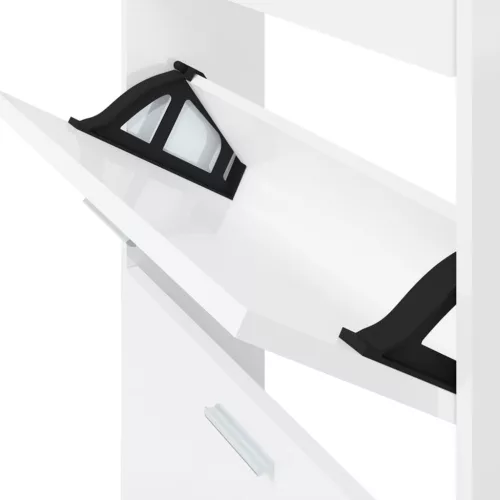  magasfényű fehér szerelt fa cipőszekrény 59x17x150 cm