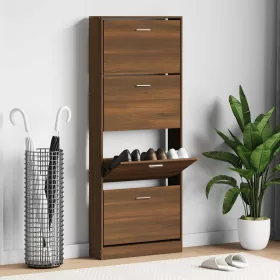    barna tölgyszínű szerelt fa cipősszekrény 59 x 17 x 150 cm