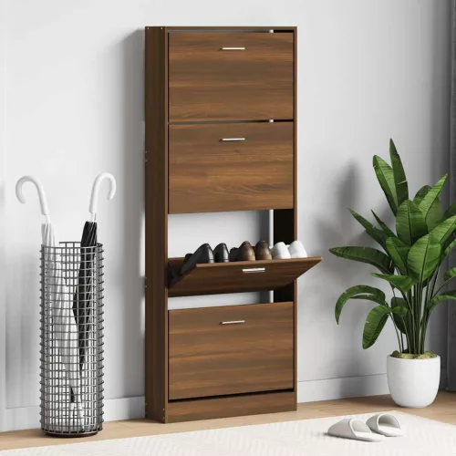  barna tölgyszínű szerelt fa cipősszekrény 59 x 17 x 150 cm