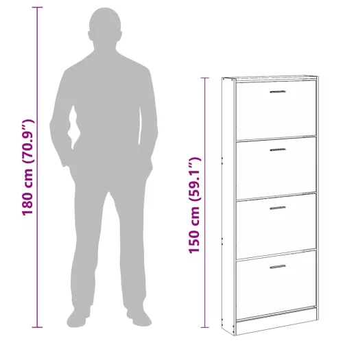  barna tölgyszínű szerelt fa cipősszekrény 59 x 17 x 150 cm