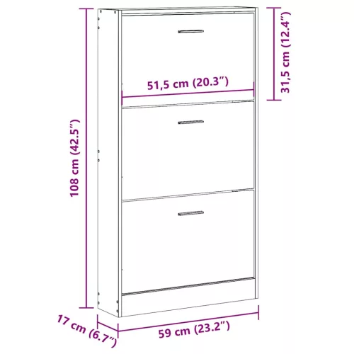  betonszürke szerelt fa cipőszekrény 59x17x108 cm