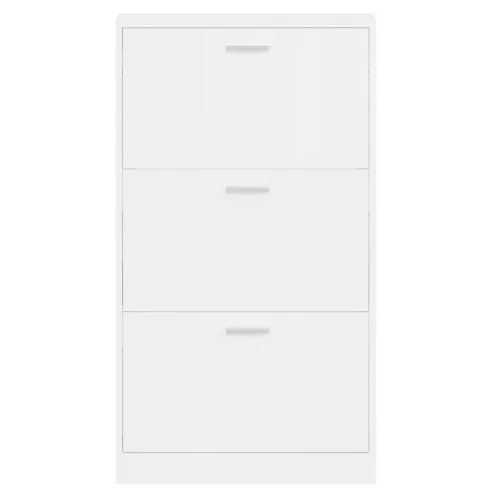  magasfényű fehér szerelt fa cipőszekrény 59x17x108 cm