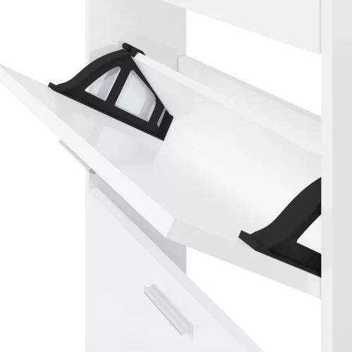  magasfényű fehér szerelt fa cipőszekrény 59x17x108 cm