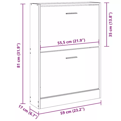  füstös tölgy színű szerelt fa cipősszekrény 59x17x81 cm