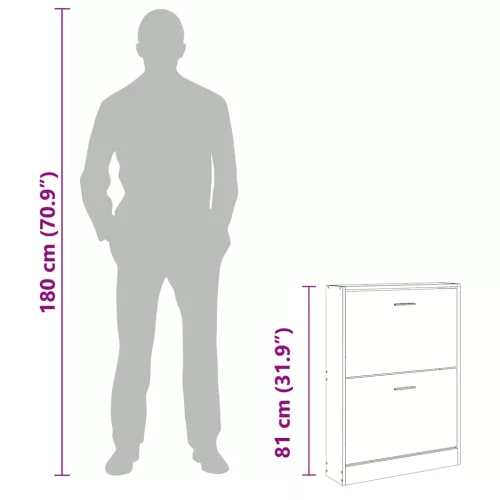  füstös tölgy színű szerelt fa cipősszekrény 59x17x81 cm