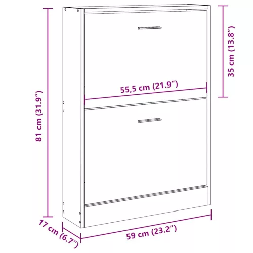  barna tölgyszínű szerelt fa cipősszekrény 59x17x81 cm