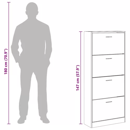  fehér szerelt fa cipősszekrény 63x24x147 cm