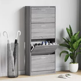    szürke sonoma színű szerelt fa cipősszekrény 63x24x147 cm