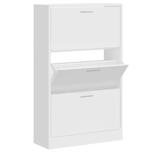  magasfényű fehér szerelt fa cipőszekrény 63x24x103 cm