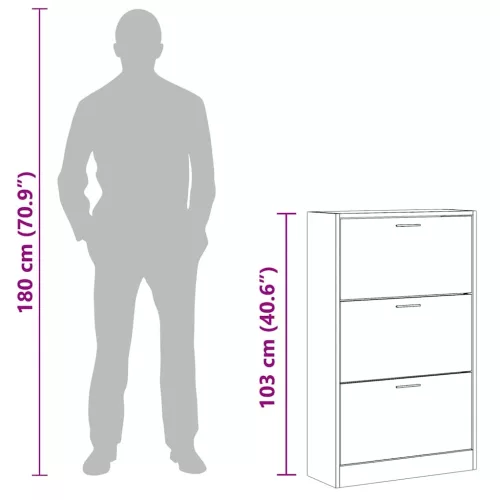  magasfényű fehér szerelt fa cipőszekrény 63x24x103 cm