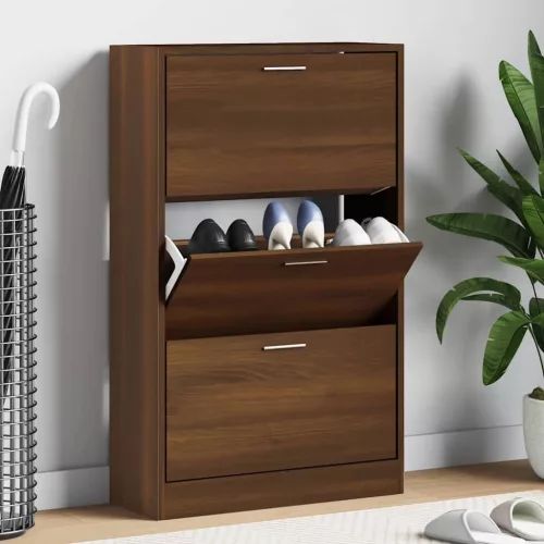  barna tölgyszínű szerelt fa cipősszekrény 63x24x103 cm