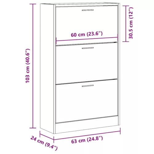  barna tölgyszínű szerelt fa cipősszekrény 63x24x103 cm