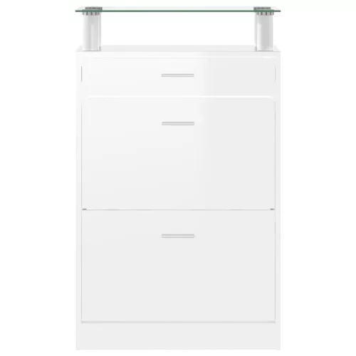  magasfényű fehér szerelt fa cipőszekrény 63x24x104 cm