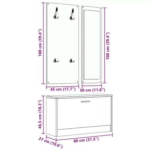  3 az 1-ben cipősszekrény szett sonoma tölgyfa mintával