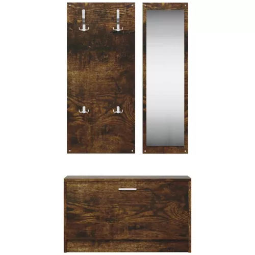  3 az 1-ben füstös tölgy szerelt fa cipőszekrény szett