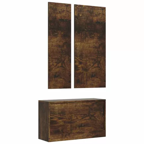  3 az 1-ben füstös tölgy szerelt fa cipőszekrény szett