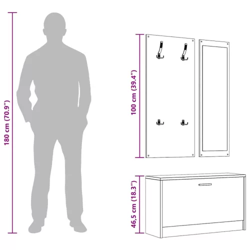  3 az 1-ben füstös tölgy szerelt fa cipőszekrény szett