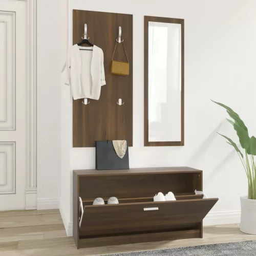  3 az 1-ben barna tölgy szerelt fa cipőszekrény szett