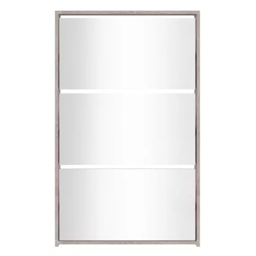  betonszürke 3 szintes cipőszekrény tükörrel 63 x 17 x 102,5 cm