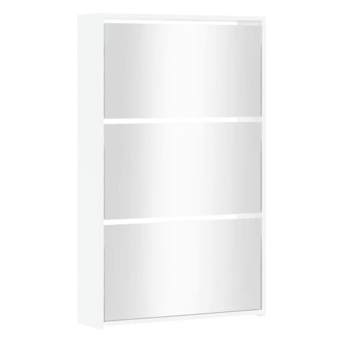  magasfényű fehér 3 szintes cipőszekrény tükörrel 63x17x102,5 cm