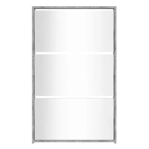  szürke sonoma 3 szintes cipőszekrény tükörrel 63x17x102,5 cm