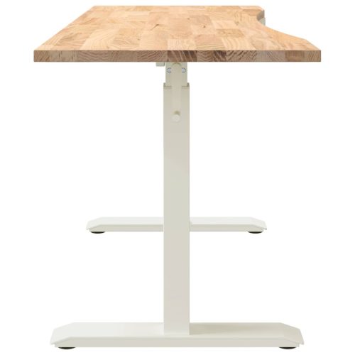  Asztal tárolóval Fehér és Természetes 140 x 60 cm Tömör Tölgyfa